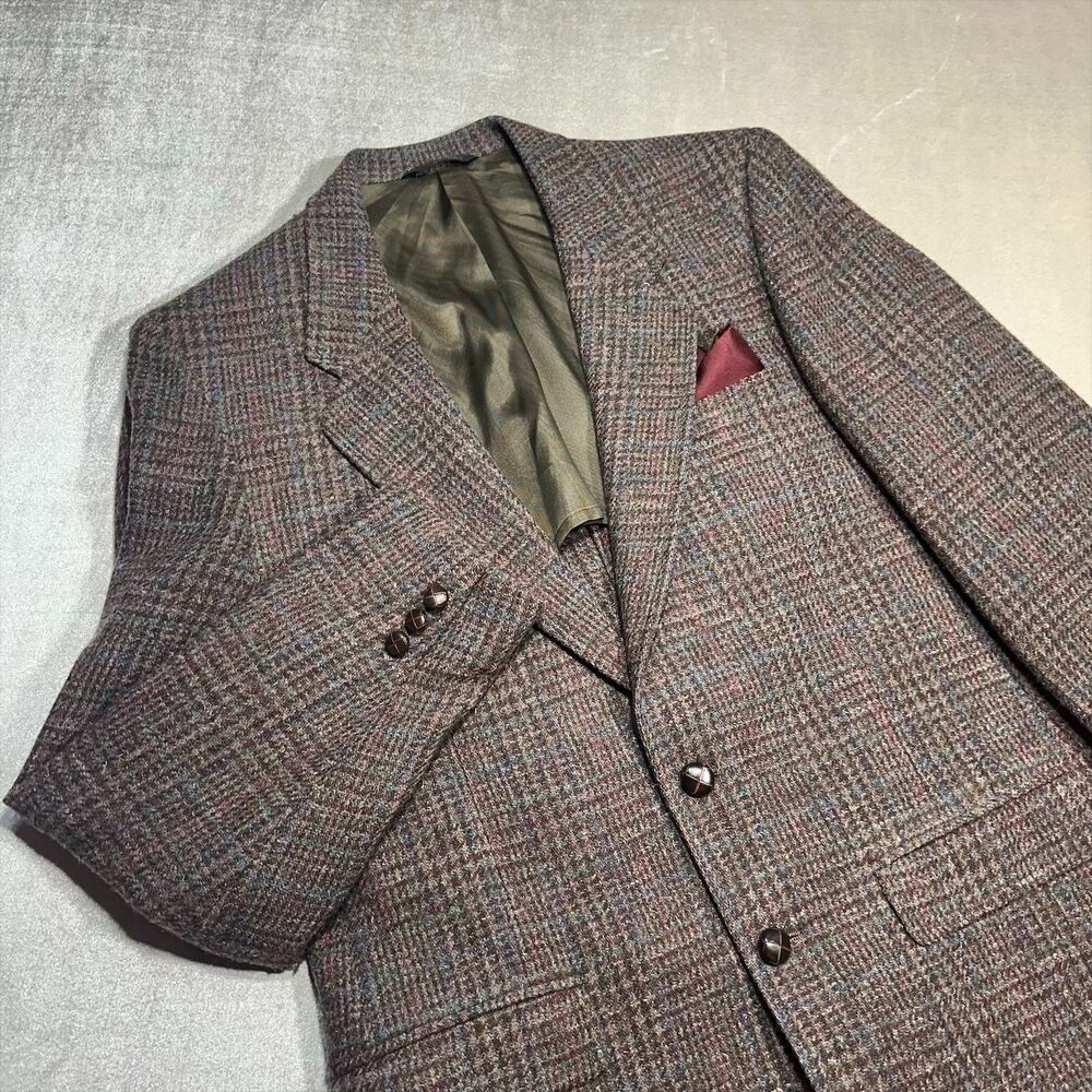 Vintage John Weitz Wool Sport Coat Blazer Glen Plaid USA Union Made L S Ayres
